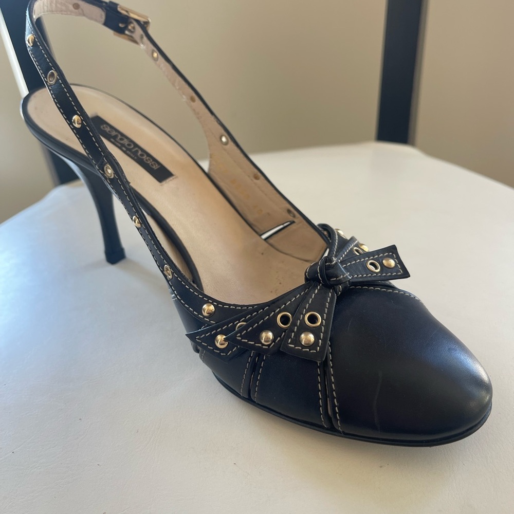 VINTAGE SERGIO ROSSI Black Slingback Heels - Picture 3 of 10